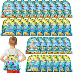 Kacctyen 30 Pcs End of Year Gifts Bags Summer Drawstring Backpack Graduation Gift Bags Party Favors Bags with Drawstring Bulk for School Classroom Favors Student Classmate Gifts