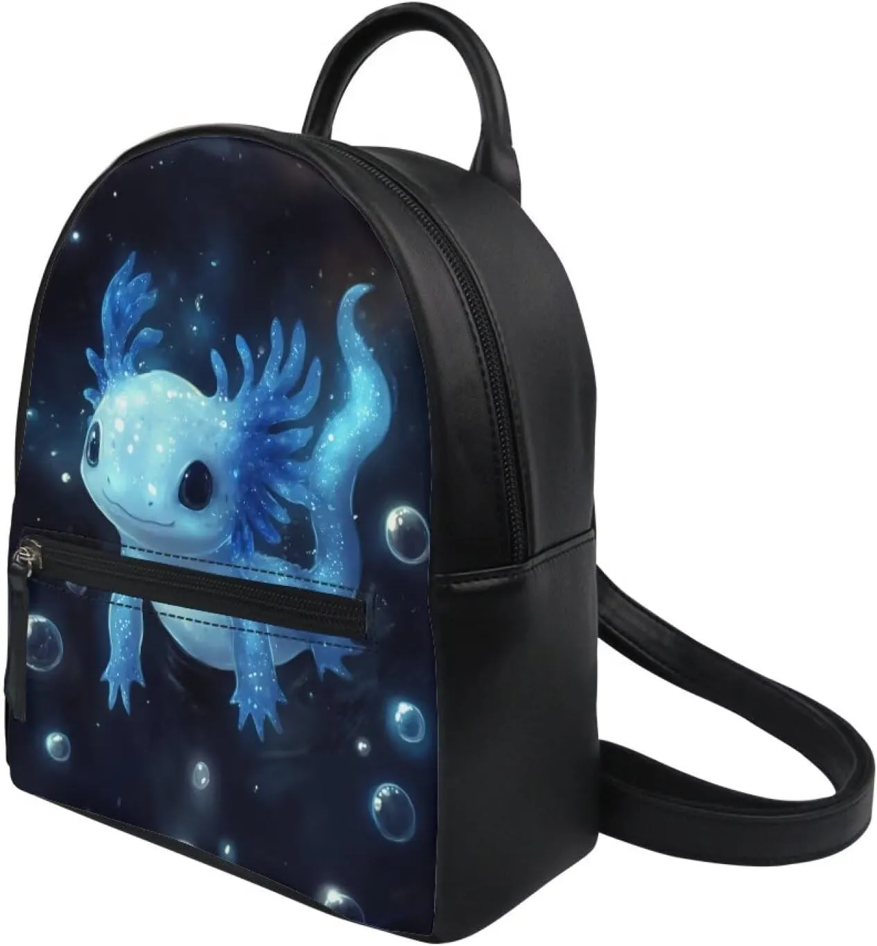 Kawaii Axolotl Mini Backpack Purse for Women Leather Shoulder Bag with Zipper Cute Small Backpack for Girls Kawaii School Bookbag Casual Daypack Travel Satchel