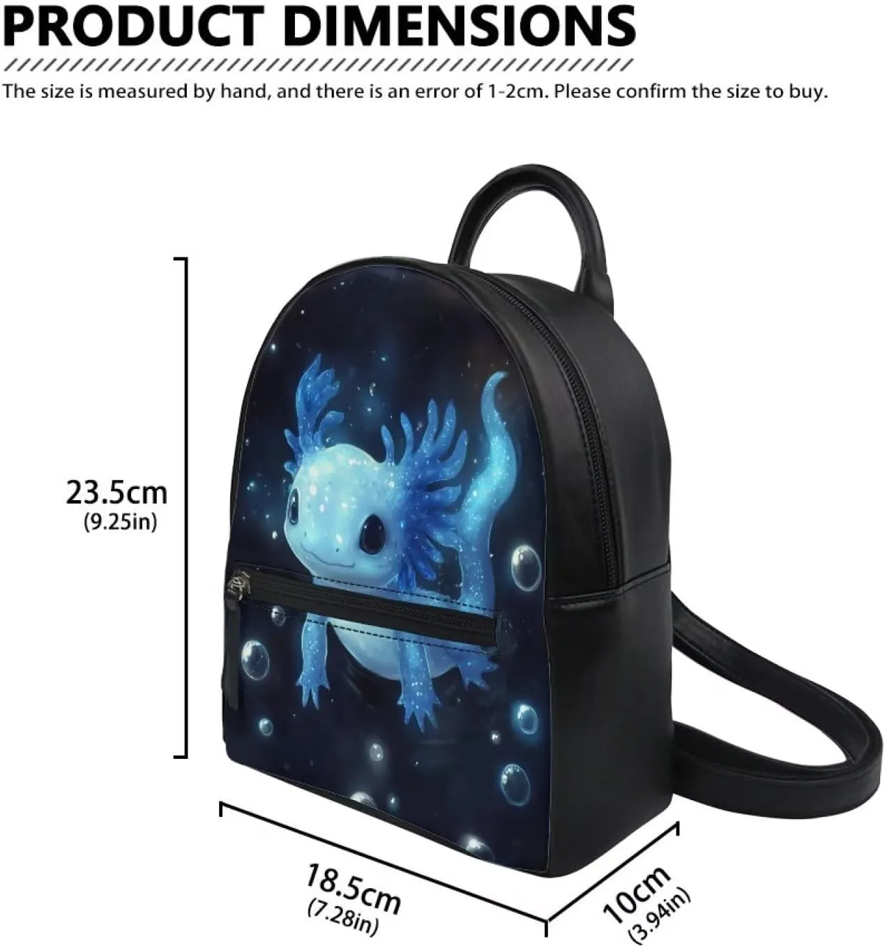 Kawaii Axolotl Mini Backpack Purse for Women Leather Shoulder Bag with Zipper Cute Small Backpack for Girls Kawaii School Bookbag Casual Daypack Travel Satchel