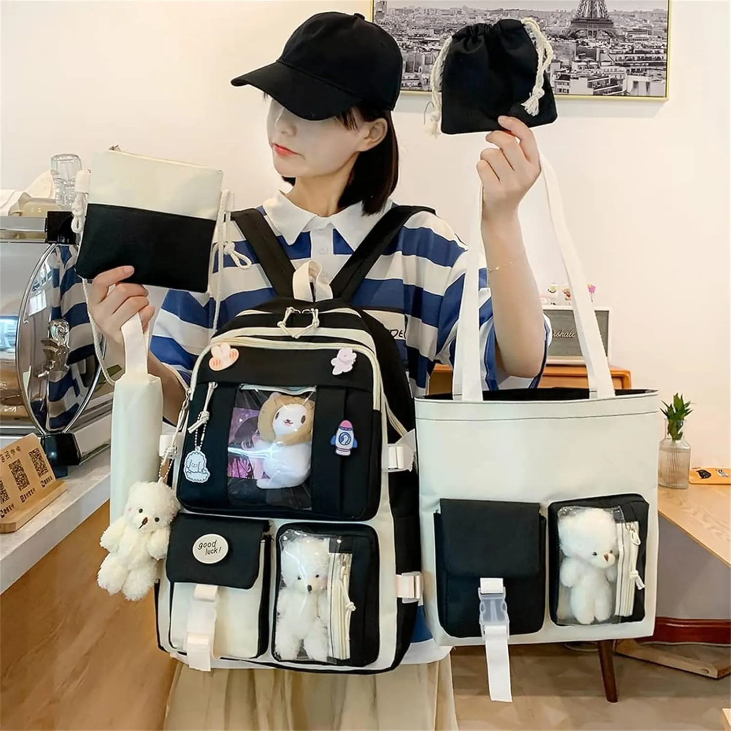 KAWAII Backpack SET 5 Pcs School Backpack Cute Aesthetic BackpackSet Aesthetic School Bags Cute Bookbag