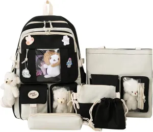 KAWAII Backpack SET 5 Pcs School Backpack Cute Aesthetic BackpackSet Aesthetic School Bags Cute Bookbag
