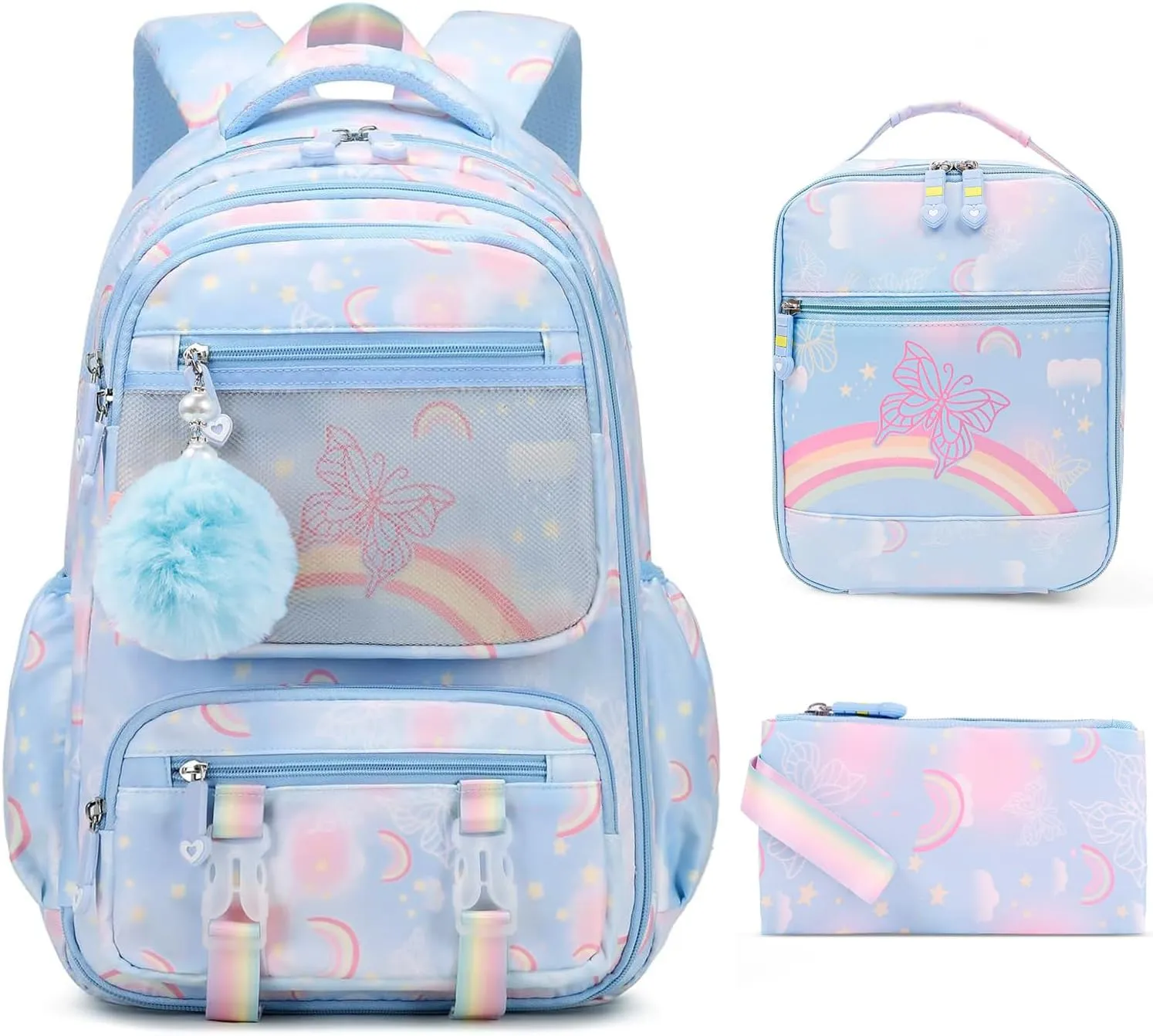 Kawaii Backpack Starry Rainbow Bookbag For Boy Girl
