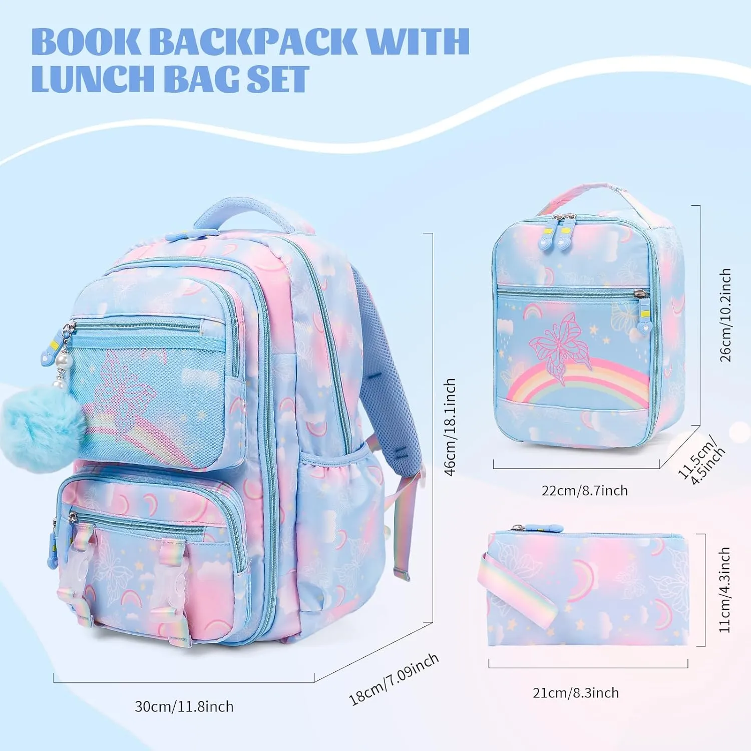 Kawaii Backpack Starry Rainbow Bookbag For Boy Girl