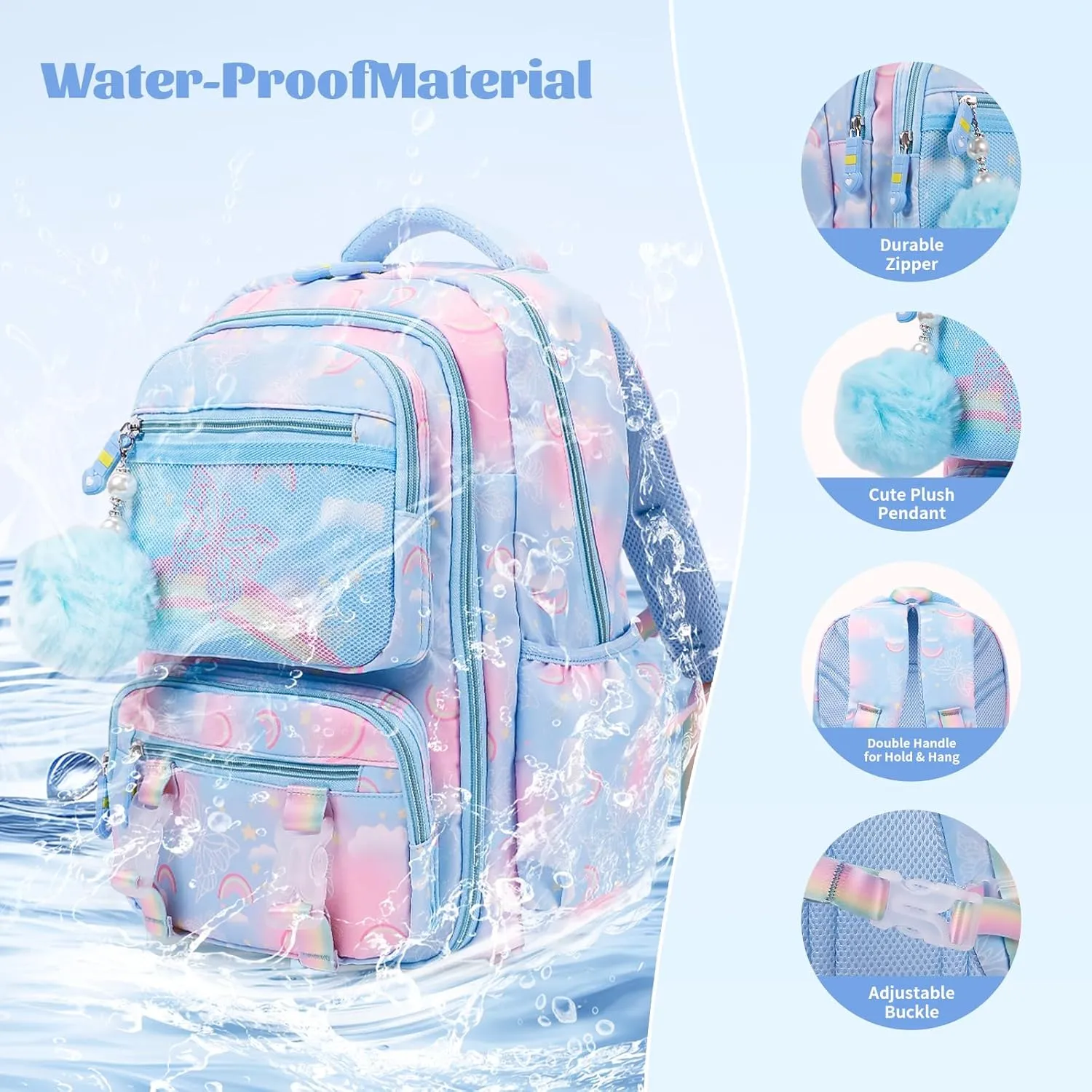 Kawaii Backpack Starry Rainbow Bookbag For Boy Girl