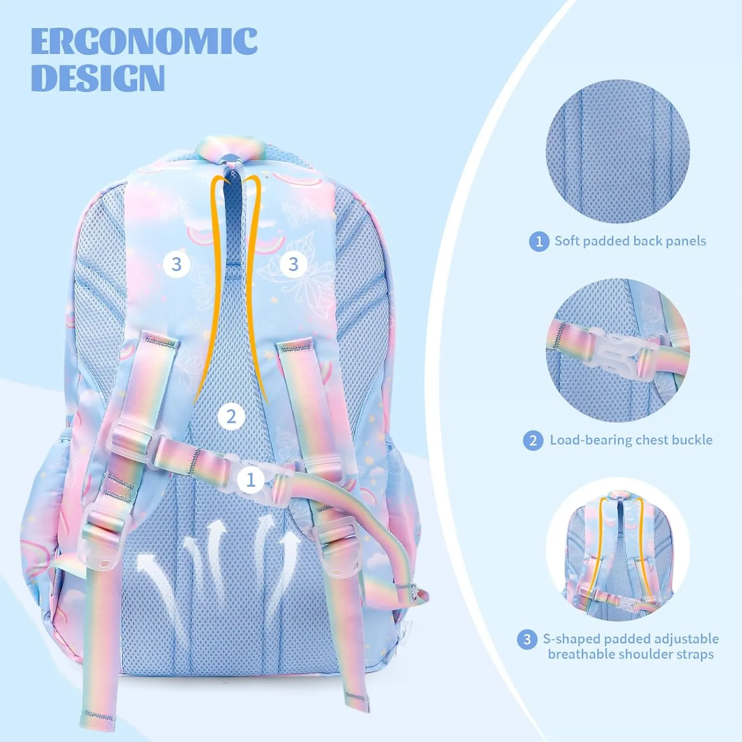 Kawaii Backpack Starry Rainbow Bookbag For Boy Girl