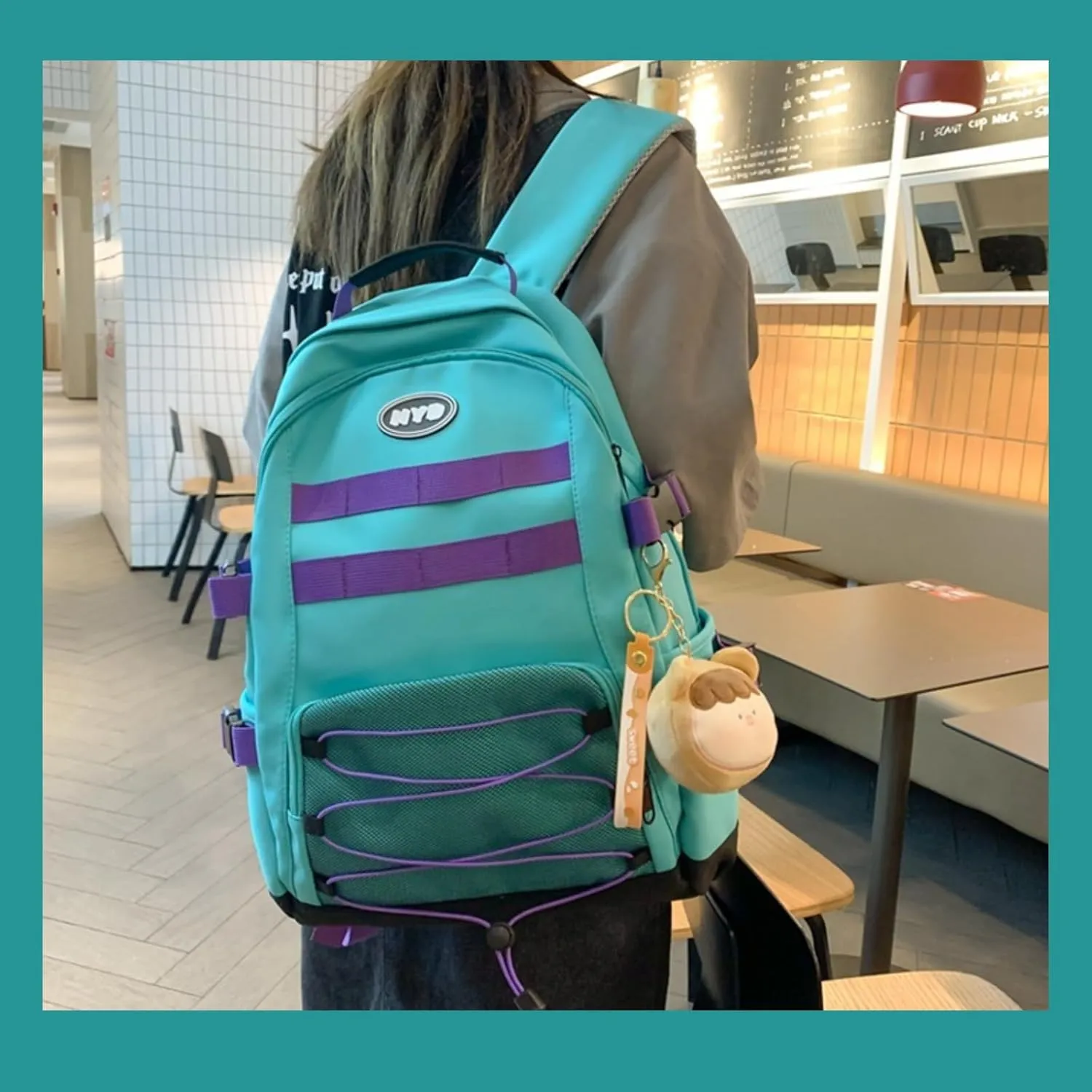 Kawaii Backpack with Cute Accessories Casual Daypack Pendant Travel Lightweight Bags Waterproof Backpacks Women, Green, One Size