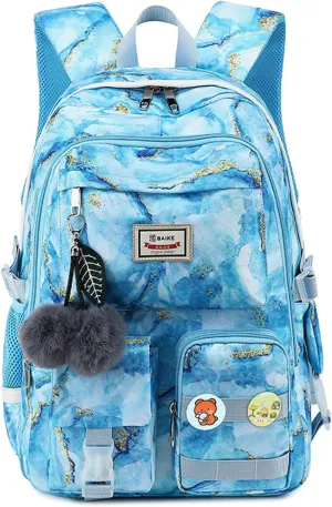 Kawaii Girls Backpack for Kids Teens Cute Laptop Bookbag for College Middle High Elementary School Student with Lunch Box, Blue