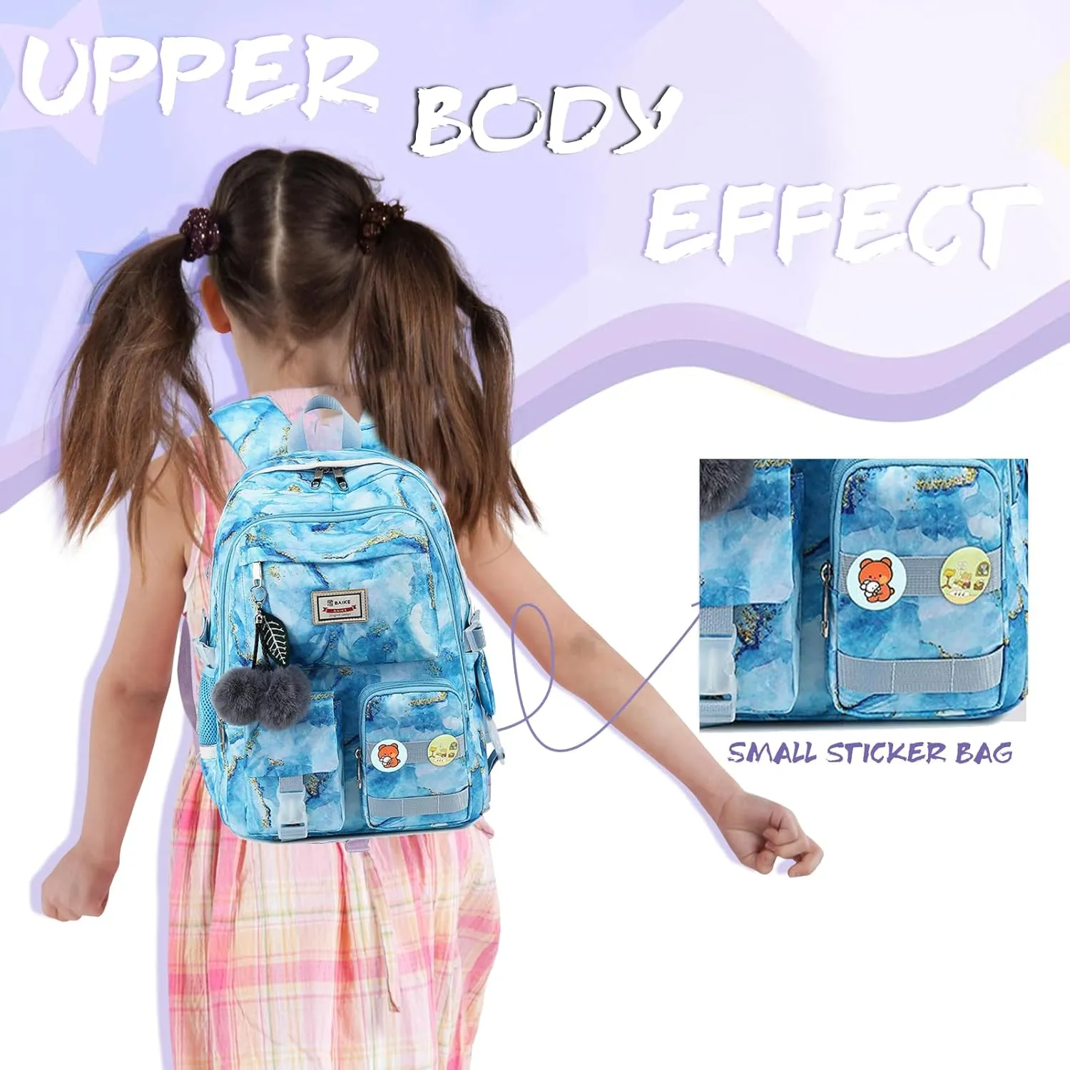 Kawaii Girls Backpack for Kids Teens Cute Laptop Bookbag for College Middle High Elementary School Student with Lunch Box, Blue