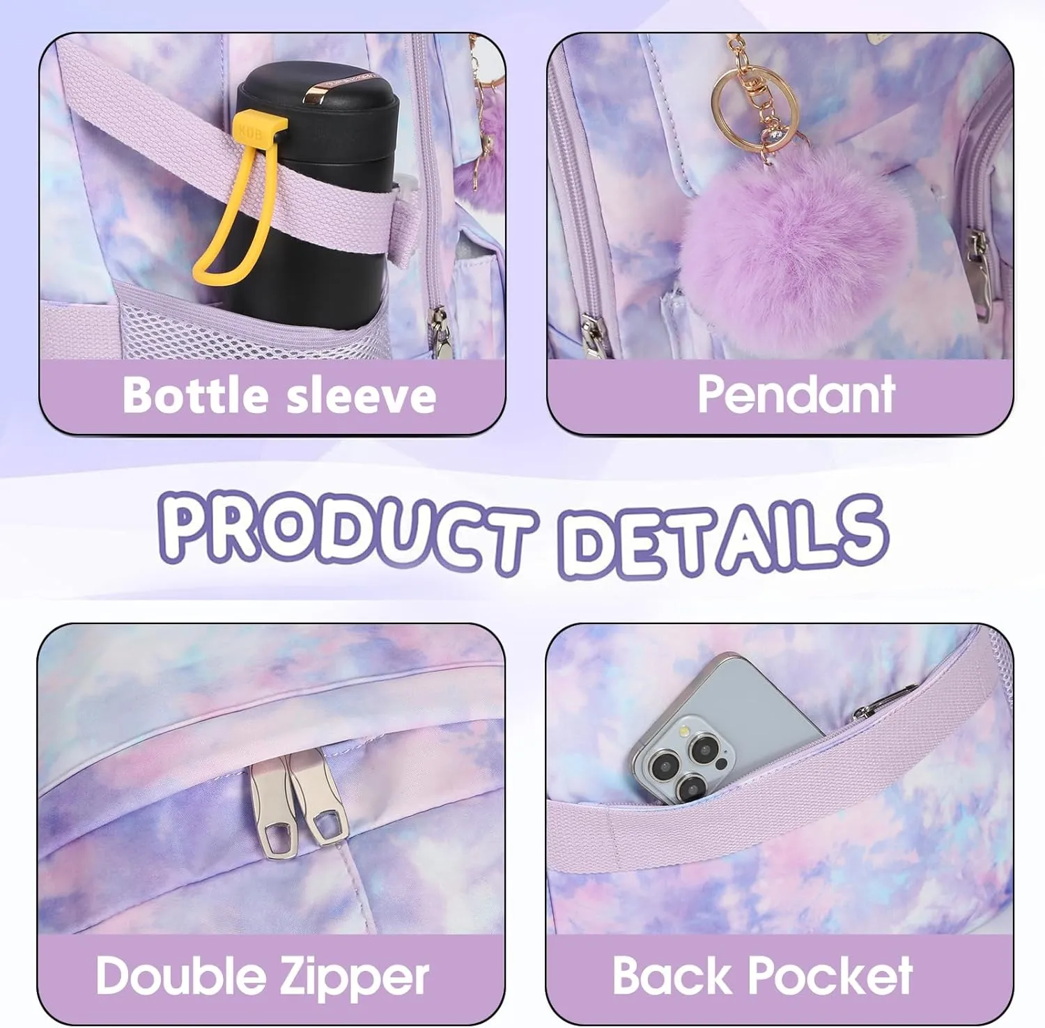 Kawaii Girls Backpack for Kids Teens Cute Laptop Bookbag for College Middle High Elementary School Student with Lunch Box, Blue
