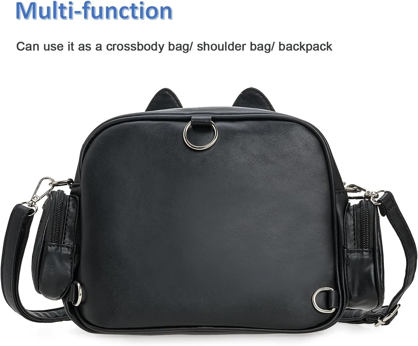 Kawaii Ita Bag,Cute Cat Pin Display Bag Women Backpacks PU Leather Tote Bag with Inserts Y2K Shoulder Crossbody Bag (SILVER)
