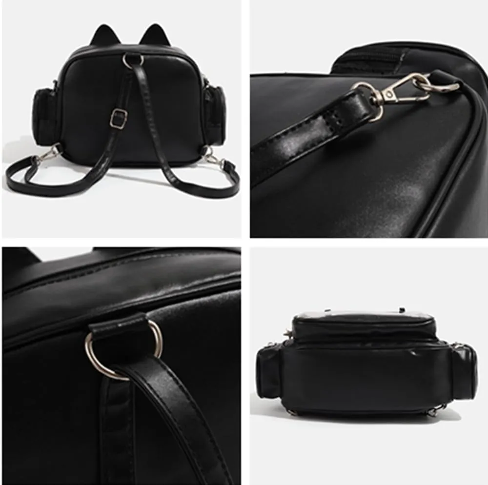 Kawaii Ita Bag,Cute Cat Pin Display Bag Women Backpacks PU Leather Tote Bag with Inserts Y2K Shoulder Crossbody Bag (SILVER)