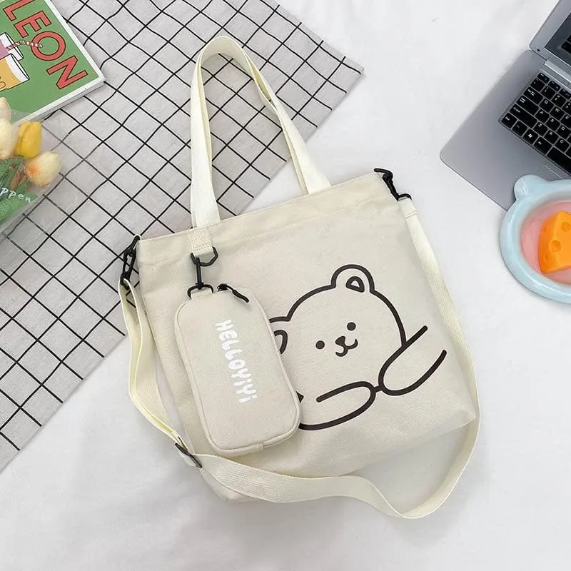 Kawaii School Crossbody Bag Handbags Tote Bag Cute Canvas Shoulder Bag for Teen Girls Preppy Japanese Aesthetic