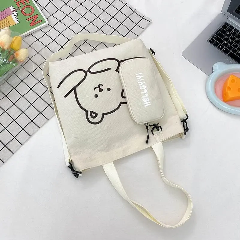 Kawaii School Crossbody Bag Handbags Tote Bag Cute Canvas Shoulder Bag for Teen Girls Preppy Japanese Aesthetic