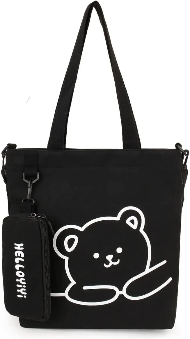 Kawaii School Crossbody Bag Handbags Tote Bag Cute Canvas Shoulder Bag for Teen Girls Preppy Japanese Aesthetic