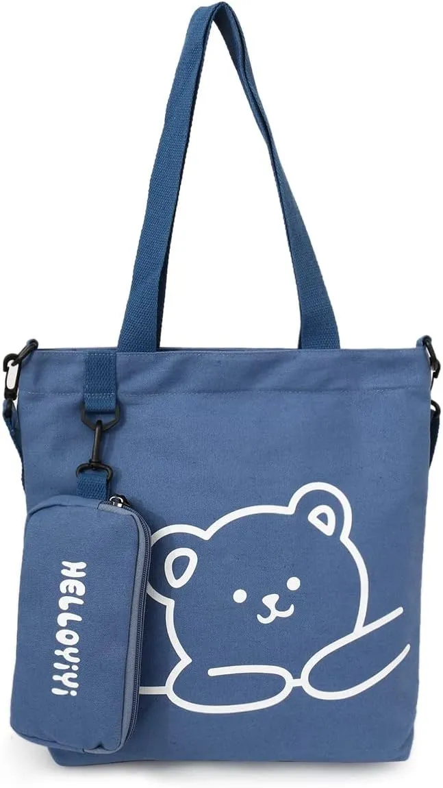 Kawaii School Crossbody Bag Handbags Tote Bag Cute Canvas Shoulder Bag for Teen Girls Preppy Japanese Aesthetic