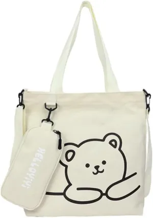 Kawaii School Crossbody Bag Handbags Tote Bag Cute Canvas Shoulder Bag for Teen Girls Preppy Japanese Aesthetic