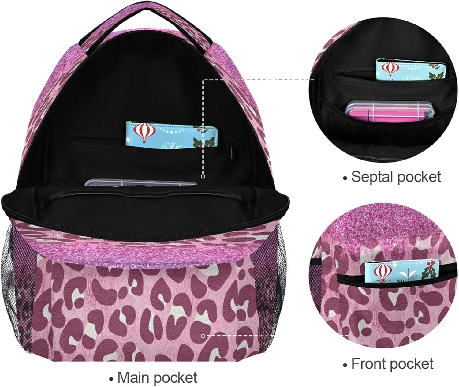 Kcldeci Bright Pink African Glitters Leopard Prints Kids Backpack for Boys Girls Elementary Schoolbag Kindergarten Bookbags Preschool School Bag Toddler Book Bags Travel Bag