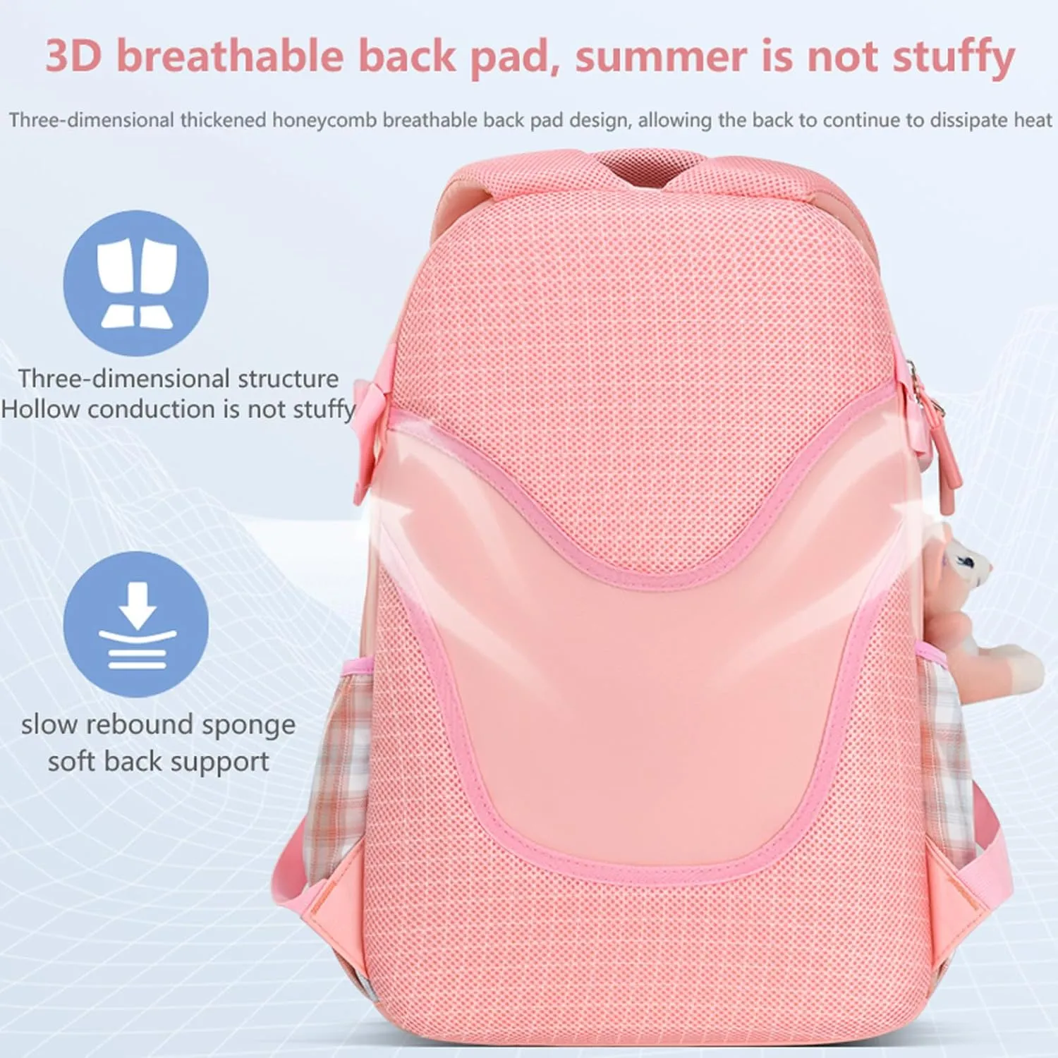 KEBEIXUAN School Backpacks for Girls Large Capacity Kids Kawaii Backpack School Bag for Girls 6-12 Years Old (Blue)
