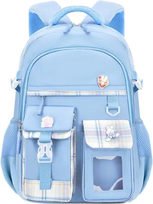 KEBEIXUAN School Backpacks for Girls Large Capacity Kids Kawaii Backpack School Bag for Girls 6-12 Years Old (Blue)