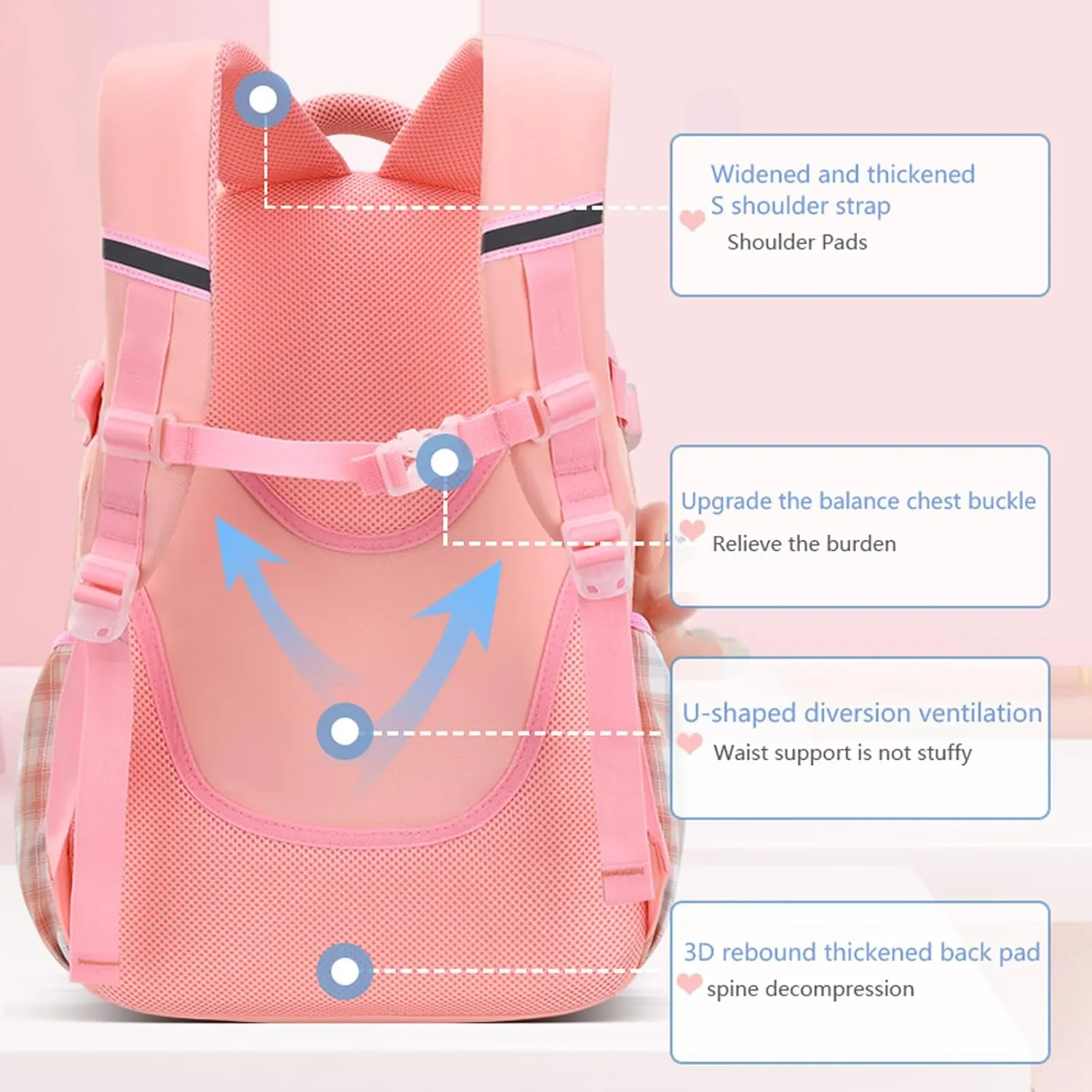 KEBEIXUAN School Backpacks for Girls Large Capacity Kids Kawaii Backpack School Bag for Girls 6-12 Years Old (Blue)