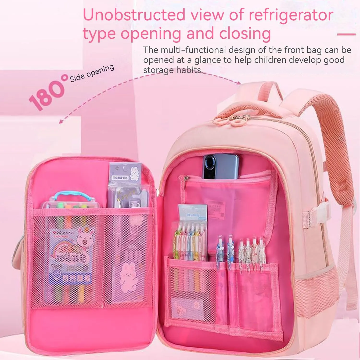 KEBEIXUAN School Backpacks for Girls Large Capacity Kids Kawaii Backpack School Bag for Girls 6-12 Years Old (Blue)