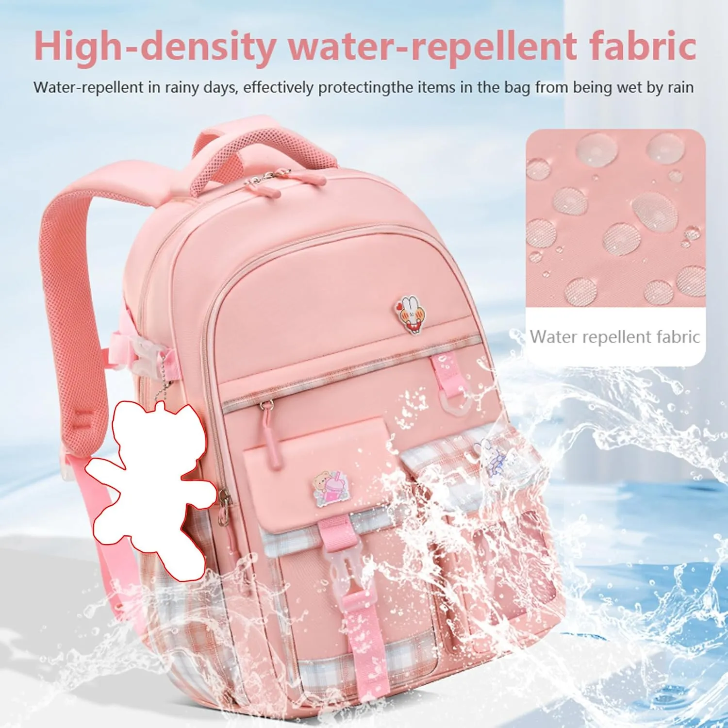 KEBEIXUAN School Backpacks for Girls Large Capacity Kids Kawaii Backpack School Bag for Girls 6-12 Years Old (Blue)