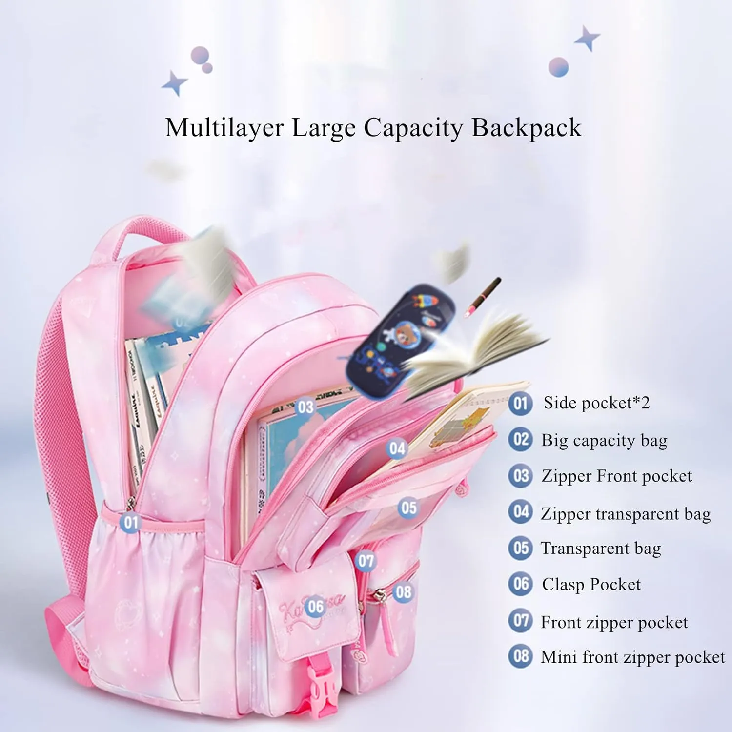 Kids Backpack for Girls,Girls Backpack,Cute Elementary Bookbag Waterproof Large Capacity School Bag Backpacks for Girls(black)