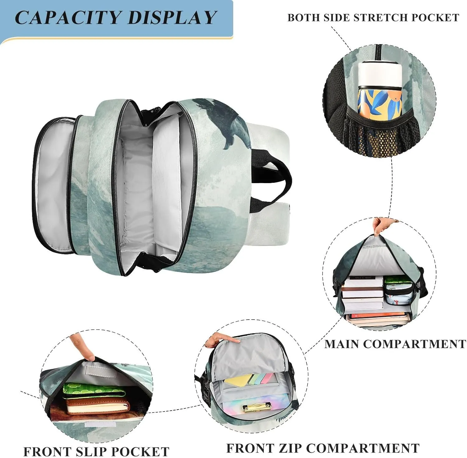 Kids Backpacks for Girls Boys Teens Elementary School Backpack Bookbag for Outdoor Travel Bald Eagle Mountains Green