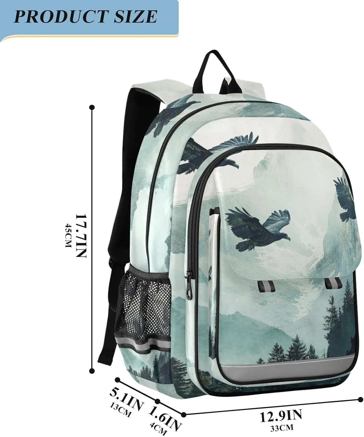Kids Backpacks for Girls Boys Teens Elementary School Backpack Bookbag for Outdoor Travel Bald Eagle Mountains Green