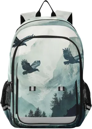 Kids Backpacks for Girls Boys Teens Elementary School Backpack Bookbag for Outdoor Travel Bald Eagle Mountains Green