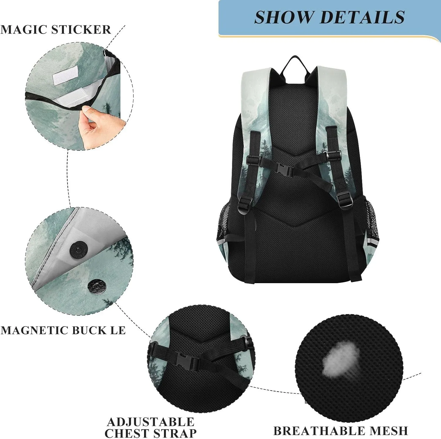 Kids Backpacks for Girls Boys Teens Elementary School Backpack Bookbag for Outdoor Travel Bald Eagle Mountains Green