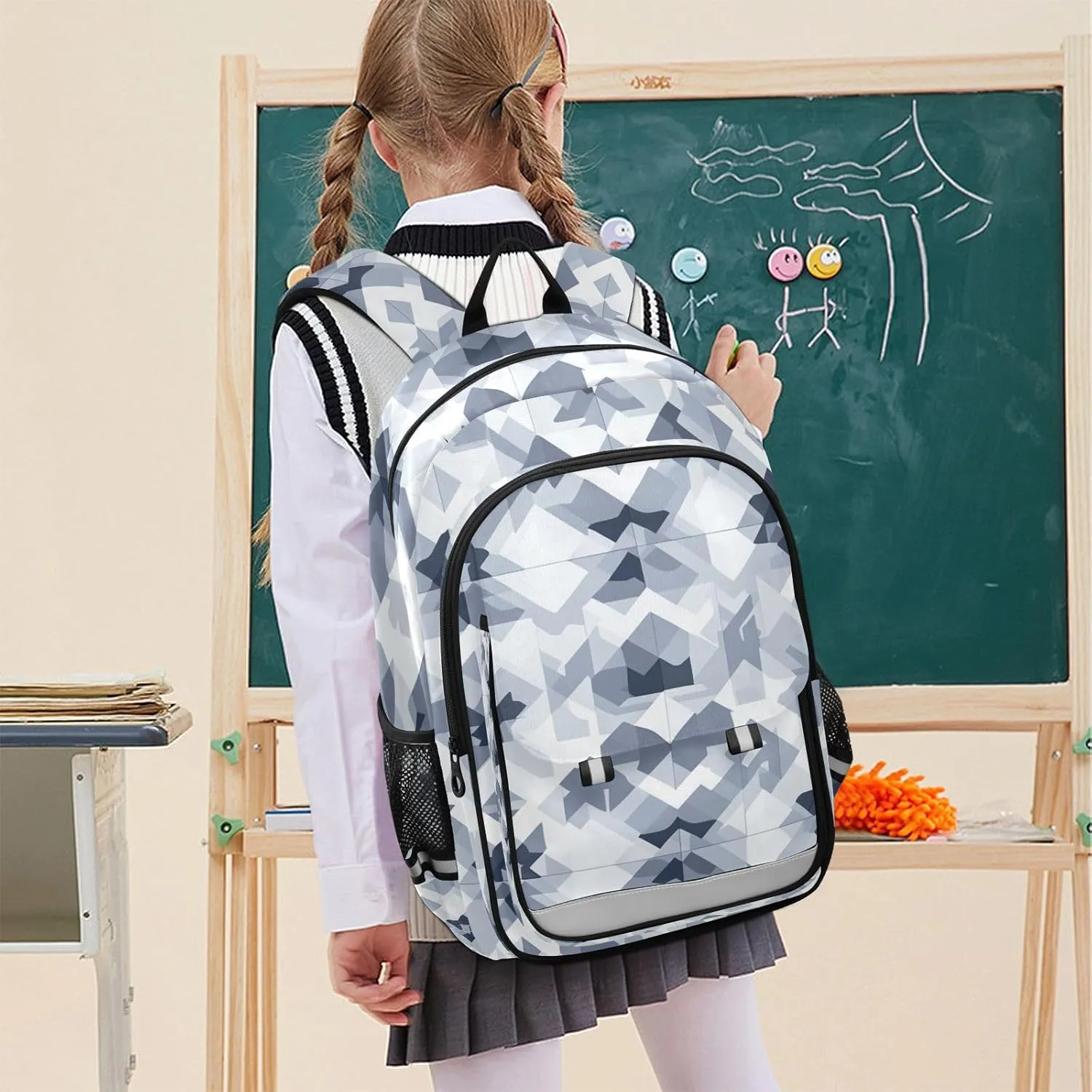Kids Backpacks for Girls Boys Teens Elementary School Backpack Bookbag for Outdoor Travel Blue and Grey Aztec