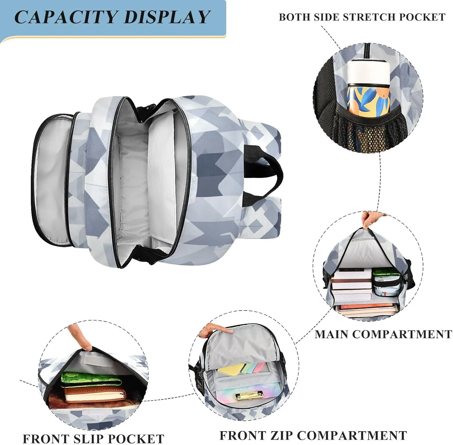 Kids Backpacks for Girls Boys Teens Elementary School Backpack Bookbag for Outdoor Travel Blue and Grey Aztec