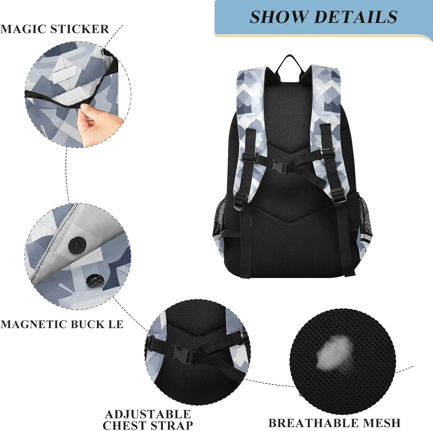 Kids Backpacks for Girls Boys Teens Elementary School Backpack Bookbag for Outdoor Travel Blue and Grey Aztec