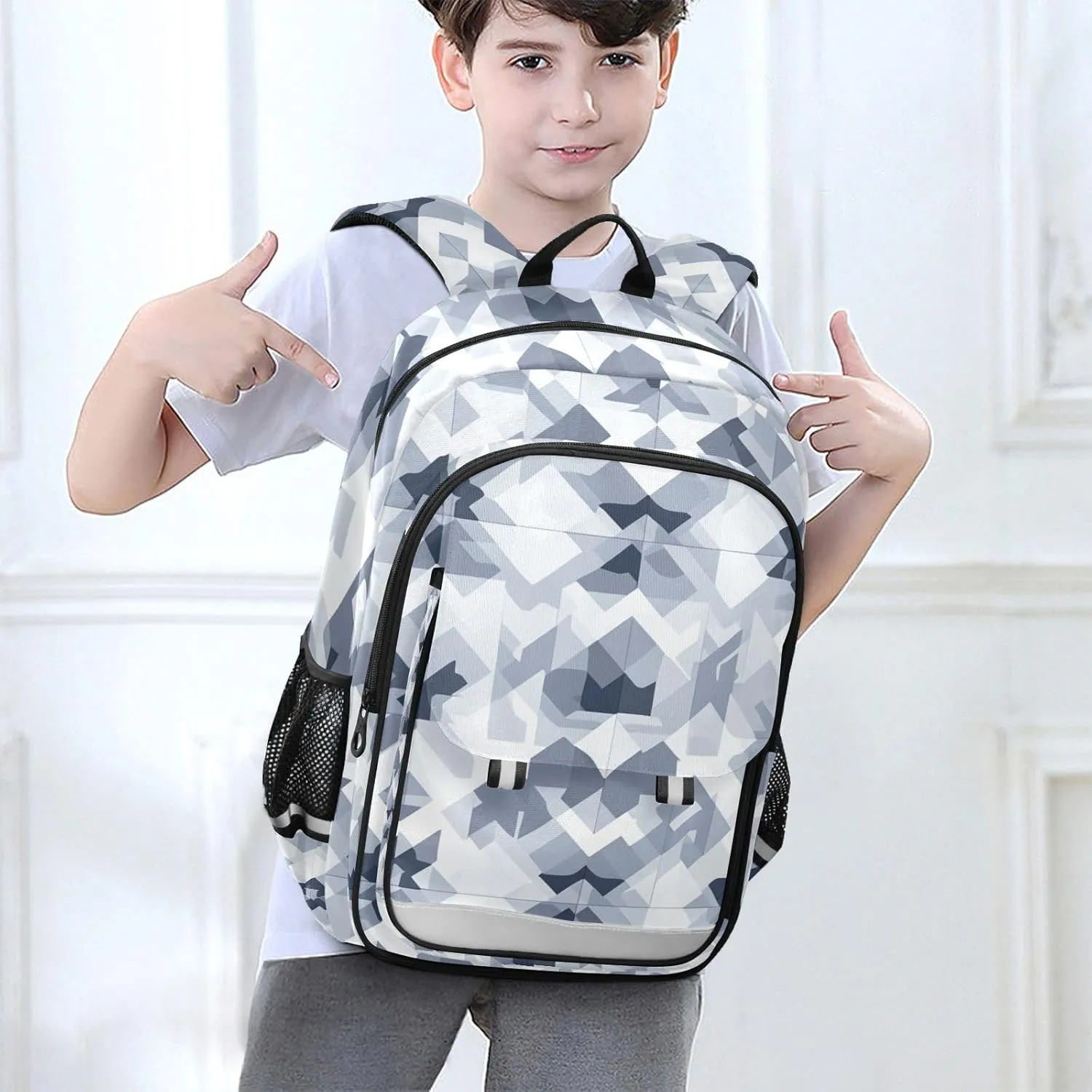 Kids Backpacks for Girls Boys Teens Elementary School Backpack Bookbag for Outdoor Travel Blue and Grey Aztec