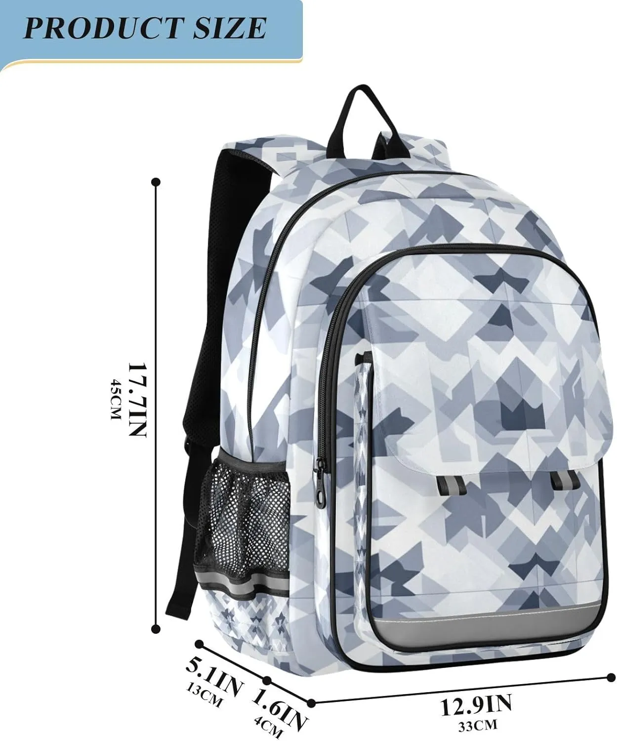 Kids Backpacks for Girls Boys Teens Elementary School Backpack Bookbag for Outdoor Travel Blue and Grey Aztec