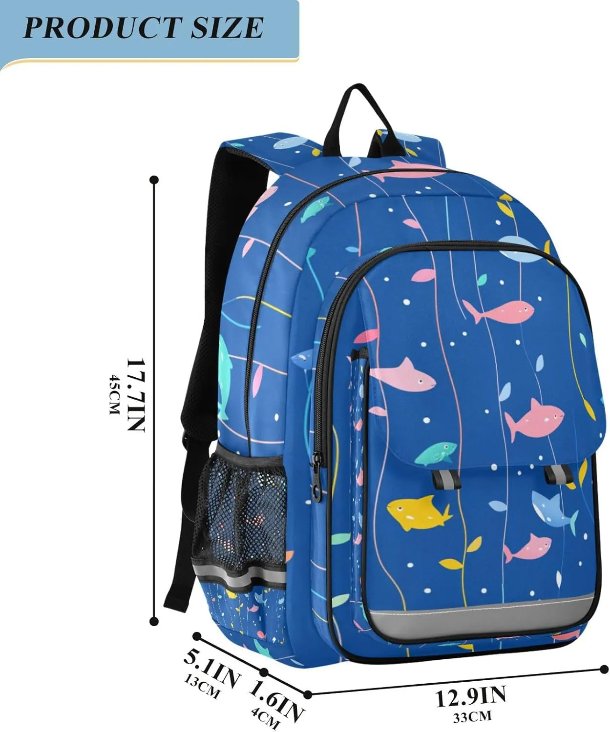 Kids Backpacks for Girls Boys Teens Elementary School Backpack Bookbag for Outdoor Travel Cartoon Sharks Blue