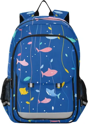 Kids Backpacks for Girls Boys Teens Elementary School Backpack Bookbag for Outdoor Travel Cartoon Sharks Blue