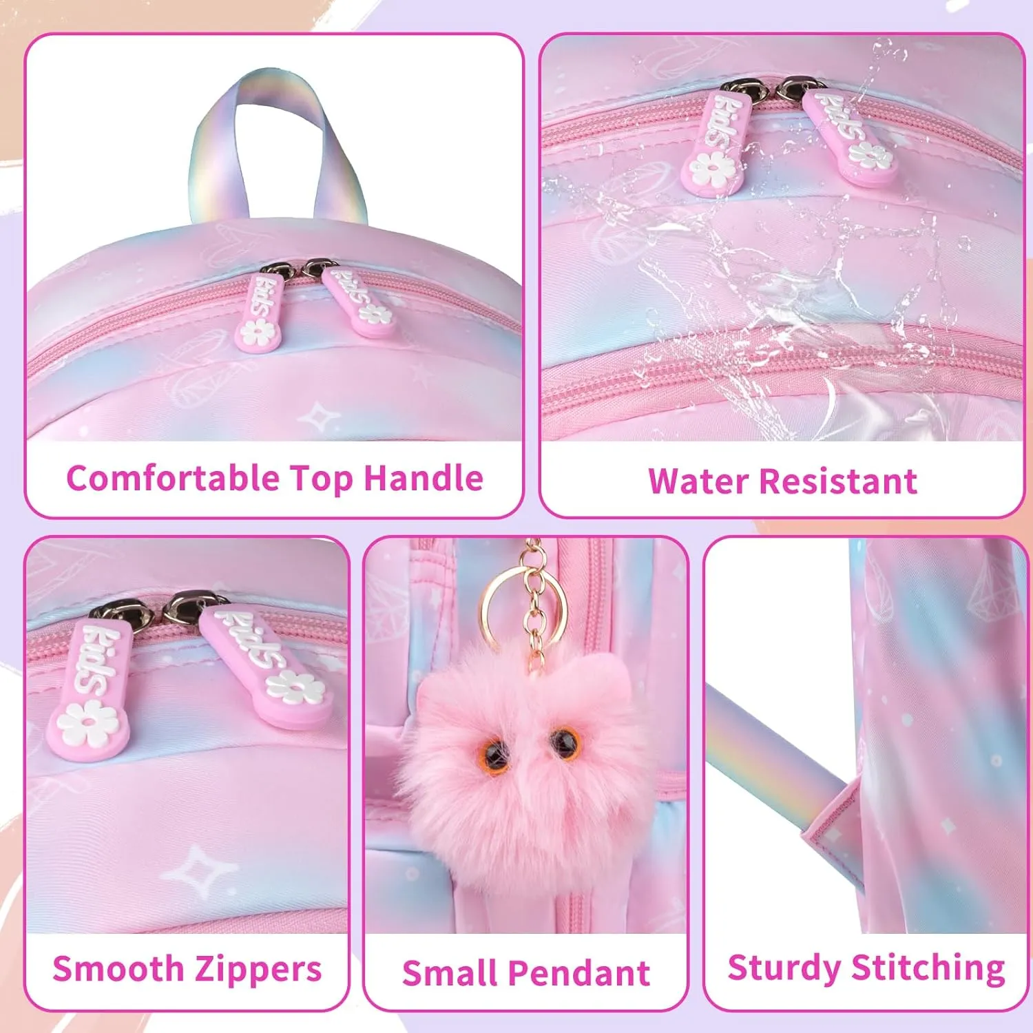 Kids Backpacks For Girls - Multiple Pockets Backpack - Kawaii Bookbag For Primary Elementary High School