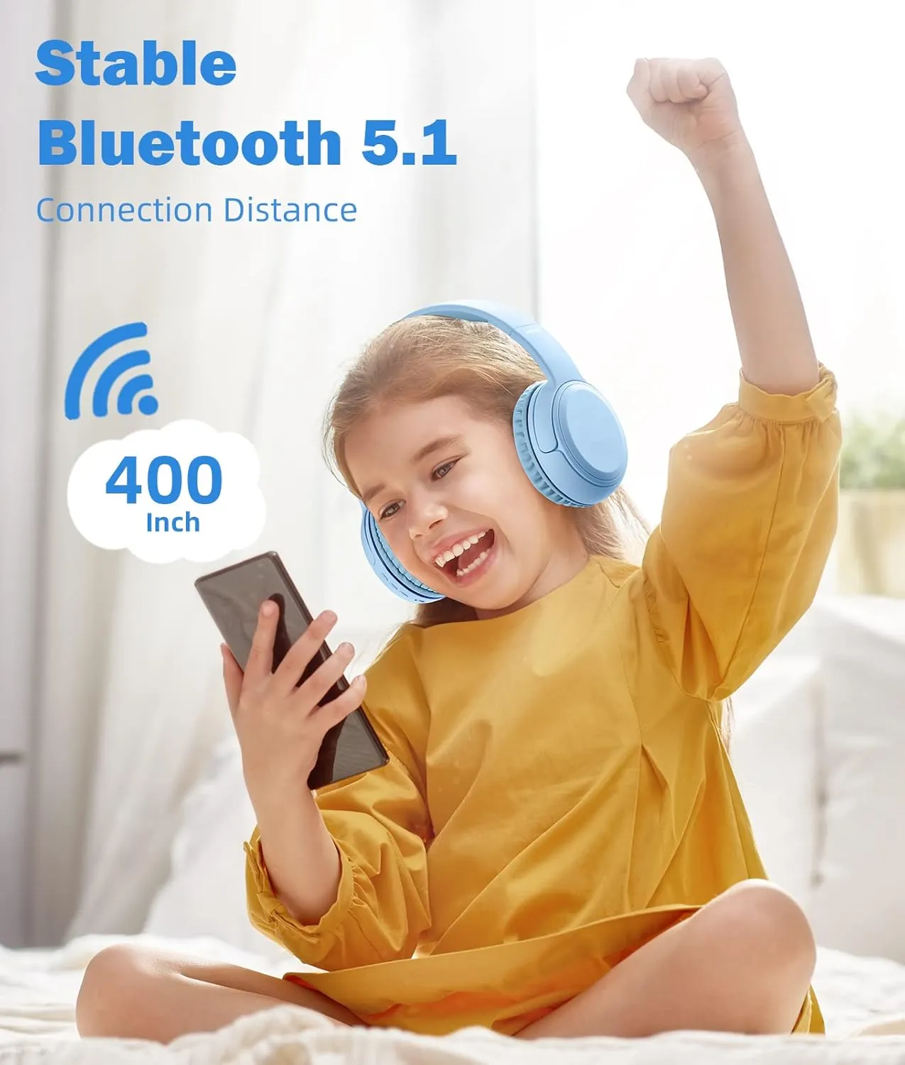 Kids Headphones, Over-Ear Headphones Bluetooth Wireless Kids with Mic, 85/93dB Volume Limited, Stereo Sound, Wired Inline AUX Cord Headphones for Children Boy Girl Teens, Blue