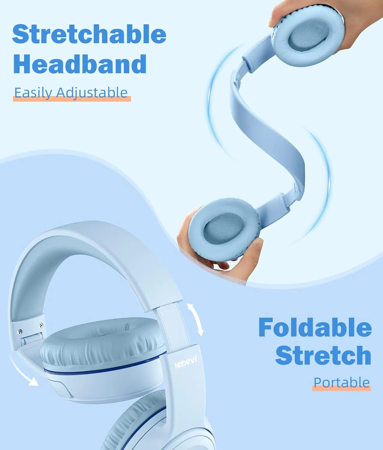 Kids Headphones, Over-Ear Headphones Bluetooth Wireless Kids with Mic, 85/93dB Volume Limited, Stereo Sound, Wired Inline AUX Cord Headphones for Children Boy Girl Teens, Blue