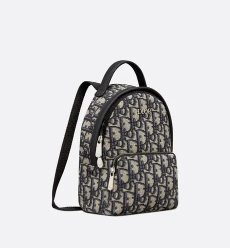 Kid's Mini Rider Backpack • Beige and Blue Dior Oblique Jacquard