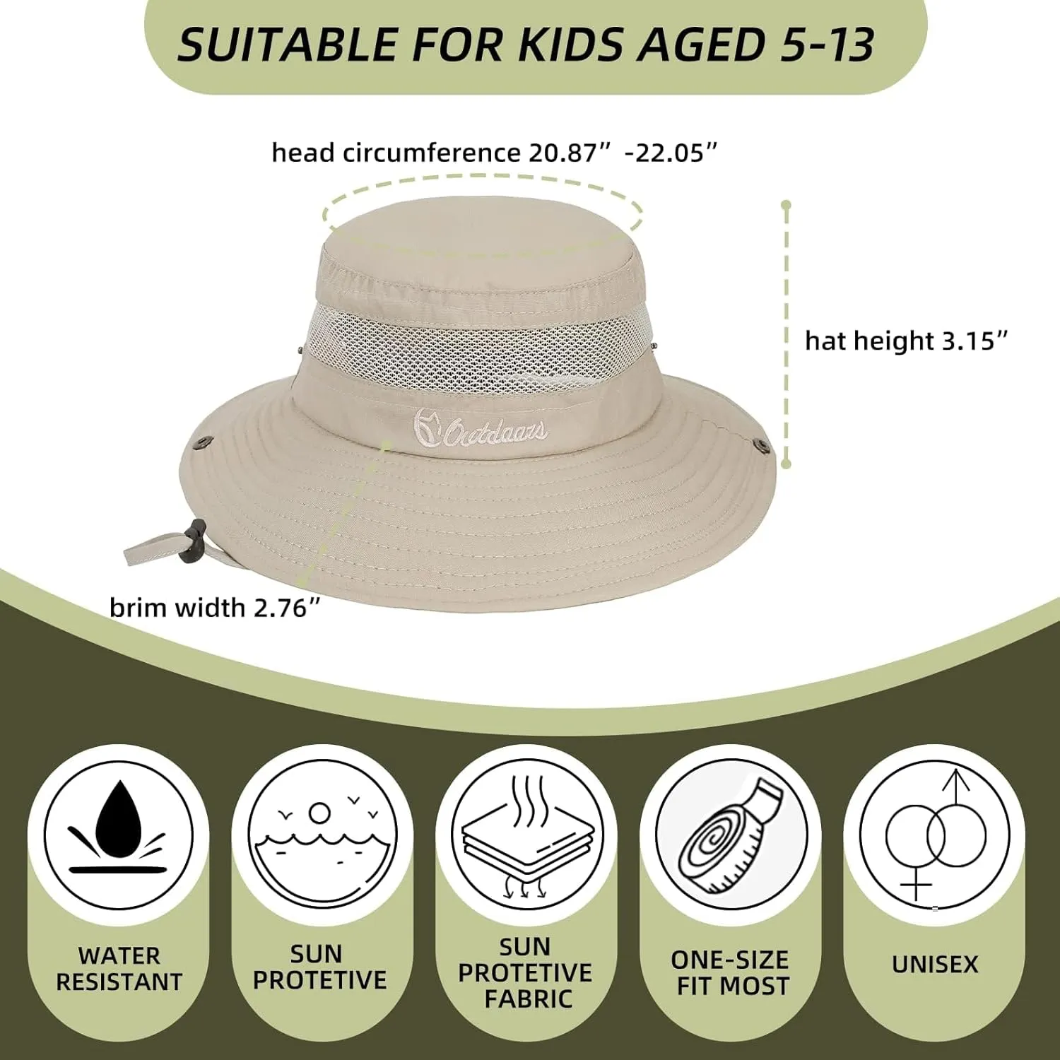 Kids UPF50  Sun Protection Bucket Hat - Adjustable 2.7" Brim Foldable Waterproof Design for Beach Hiking Fishing