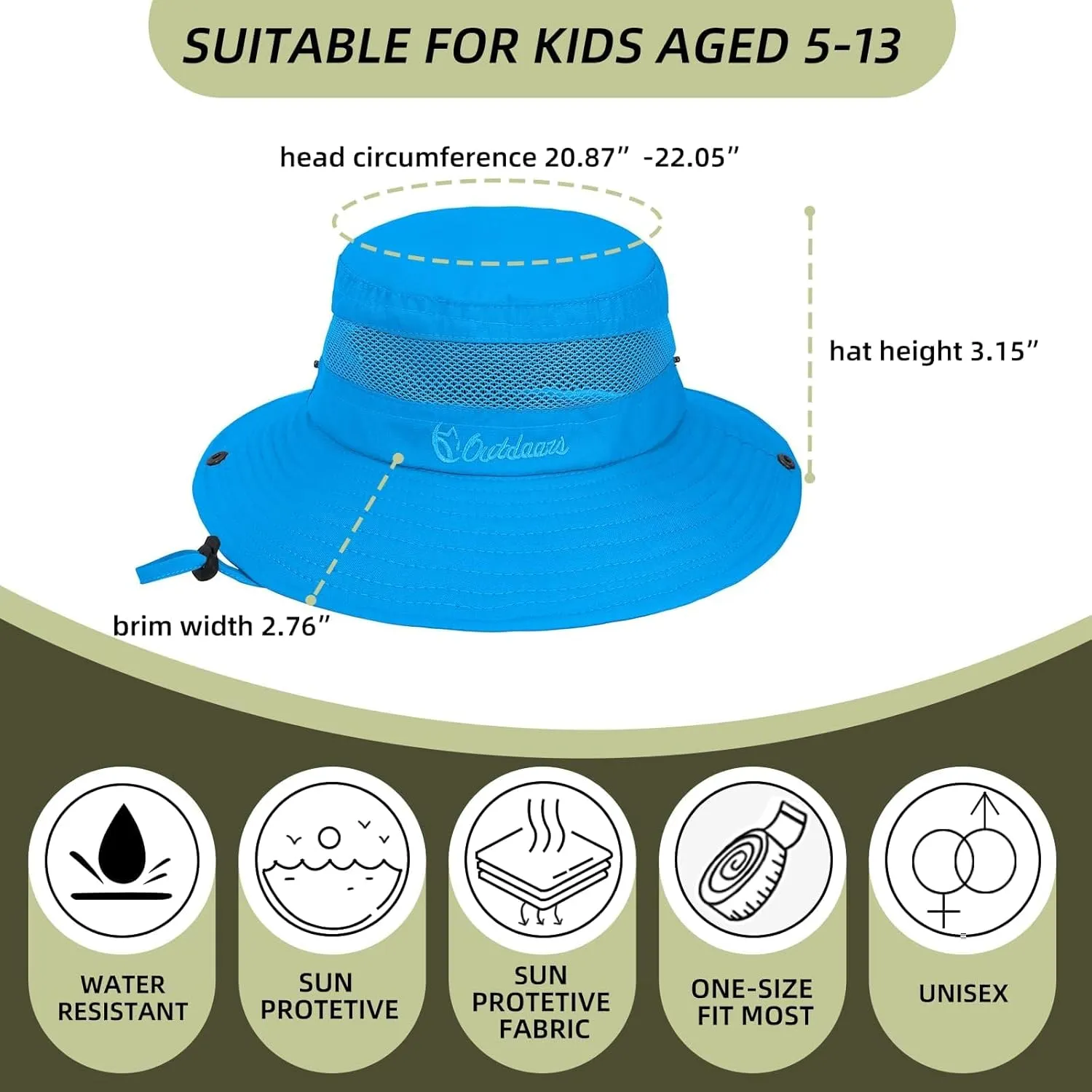 Kids UPF50  Sun Protection Bucket Hat - Adjustable 2.7" Brim Foldable Waterproof Design for Beach Hiking Fishing