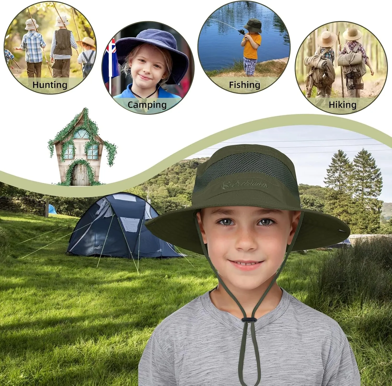 Kids UPF50  Sun Protection Bucket Hat - Adjustable 2.7" Brim Foldable Waterproof Design for Beach Hiking Fishing