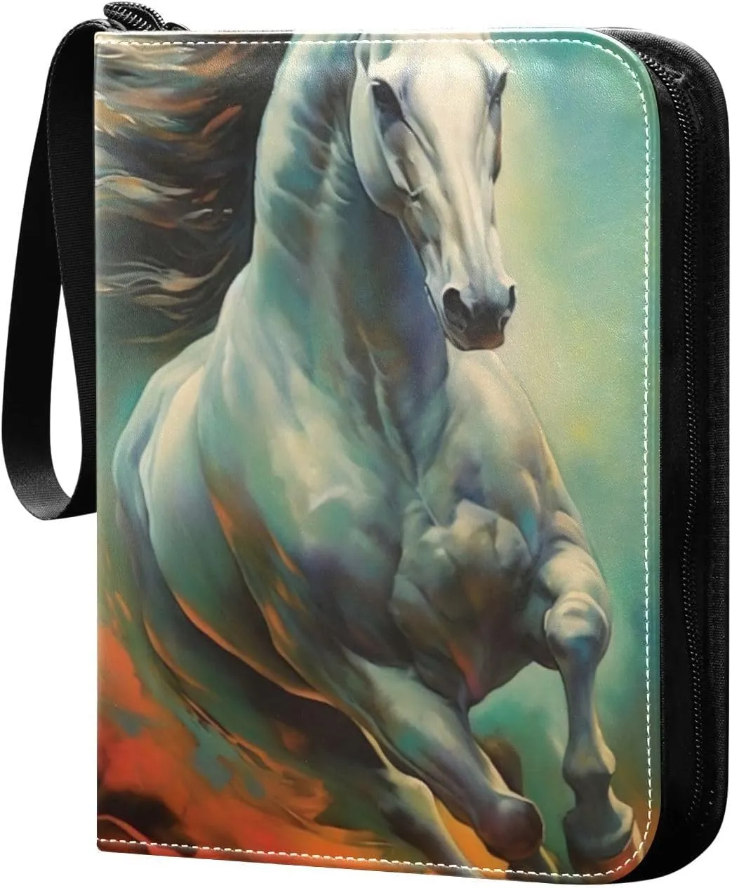 Kigai Color Horse Painting Card Binder - 400 Pockets Card Holder with 50 Sleeves, Trading Card Album Folder for Boys Girls
