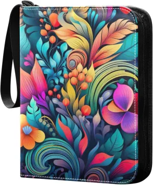 Kigai Colorful Floral Pattern Card Binder - 400 Pockets Card Holder with 50 Sleeves, Trading Card Album Folder for Boys Girls