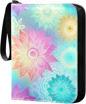 Kigai Colorful Mandala Flower Card Binder - 400 Pockets Card Holder with 50 Sleeves, Trading Card Album Folder for Boys Girls