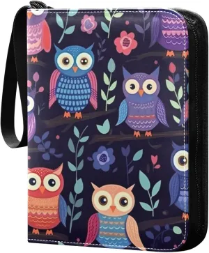 Kigai Colorful Owls Card Binder - 400 Pockets Card Holder with 50 Sleeves, Trading Card Album Folder for Boys Girls