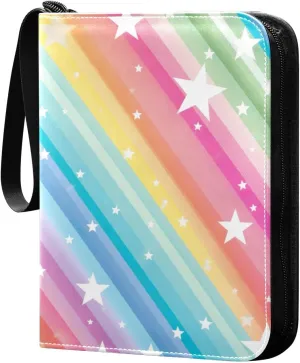 Kigai Colorful Striped Stars Card Binder - 400 Pockets Card Holder with 50 Sleeves, Trading Card Album Folder for Boys Girls